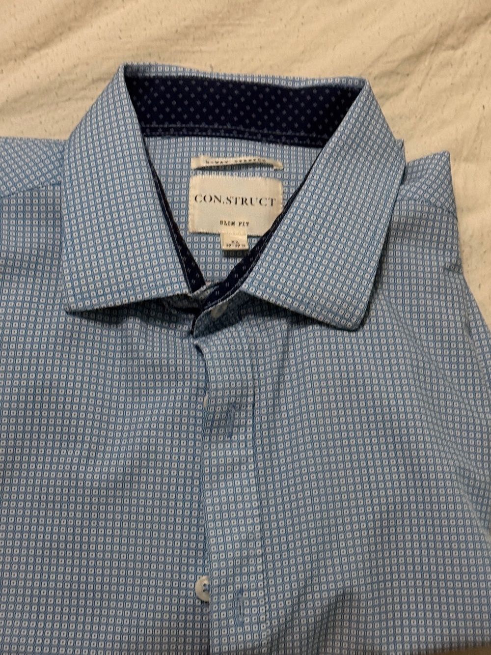 Construct Slim Fit Sky Blue Patterned Dress Shirt